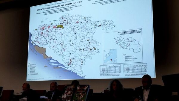 Mapa ustaškog genocida nad Srbima za vreme Drugog svetskog rata, svečana akademija povodom 80. godišnjice proboja Jasenovca - Sputnik Srbija