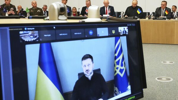 Обраћање Зеленског путем видео-линка контакт групи НАТО за Украјину. - Sputnik Србија