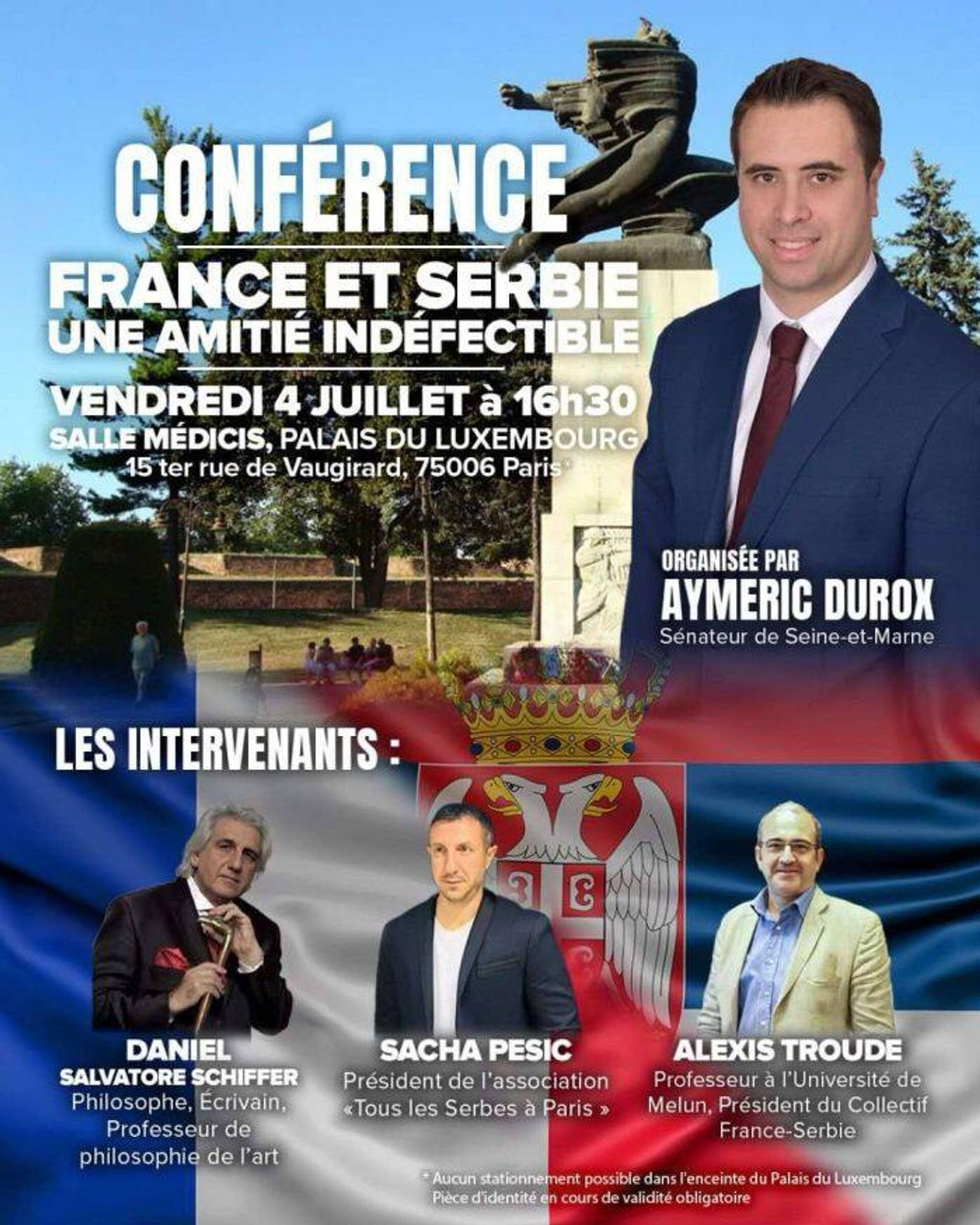 Организатор скупа је сенатор Ајмерик Дурокс, главни повереник странке Национално окупљање за Париз - Sputnik Србија, 1920, 18.06.2025