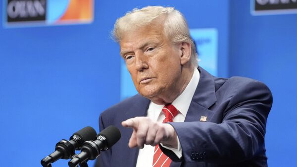 Президент Дональд Трамп на пресс-конференции после пленарного заседания саммита НАТО в Гааге, Нидерланды - Sputnik Србија
