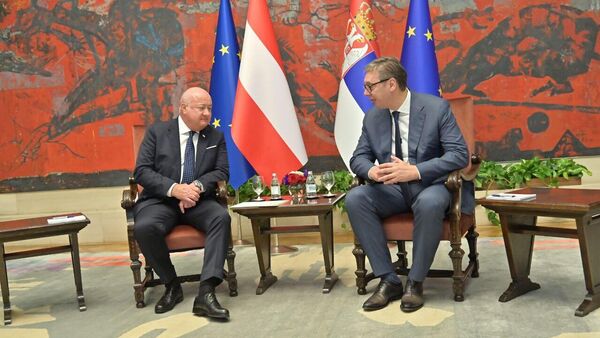 Predsednik Srbije Aleksandar Vučić i savezni kancelar Republike Austrije Kristijan Štoker - Sputnik Srbija