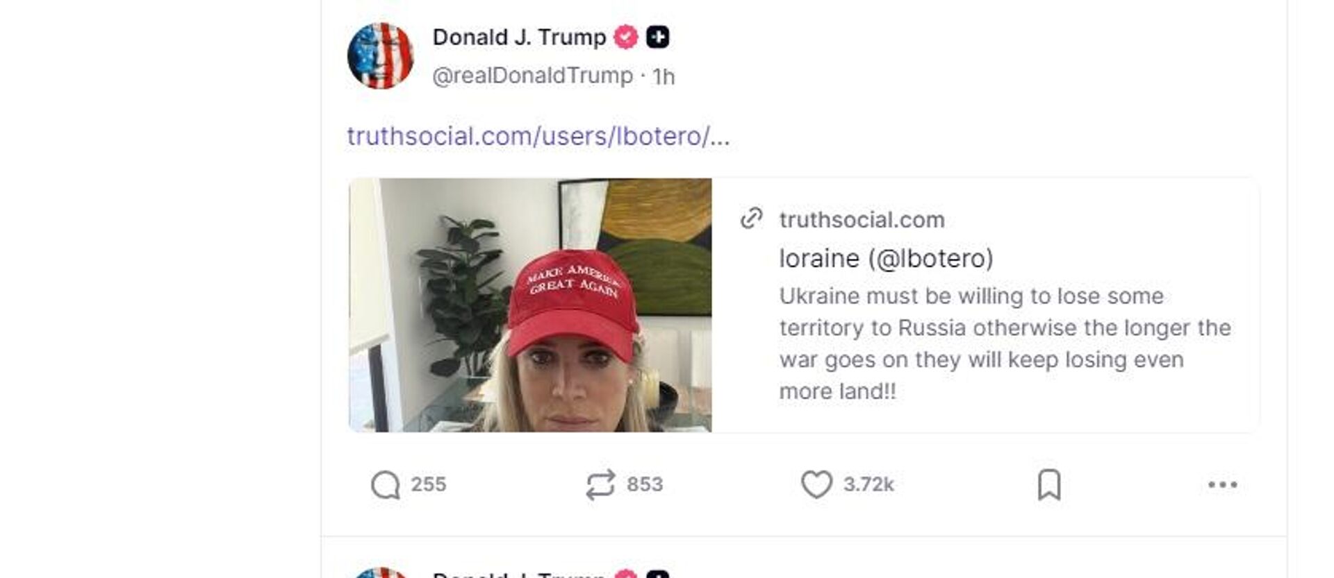 Skrinšot sa Trampovog naloga na mreži Istina - Sputnik Srbija, 1920, 17.08.2025