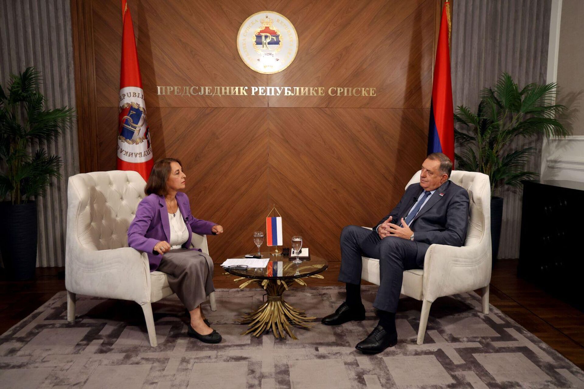 Уредница Спутњика Татјана Трикић и председник Републике Српске Милорад Додик. - Sputnik Србија, 1920, 28.08.2025