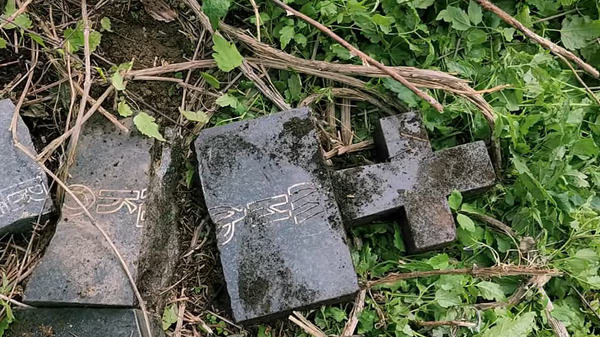 Jedan od polomljenih spomenika na groblju u Gornjem Nerodimlju - Sputnik Srbija