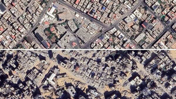 Спутниковые снимки Газы в районе госпиталя Al Shifa до и после израильских атак. Коллаж - Sputnik Србија