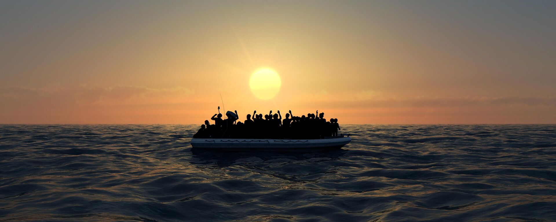 Избеглице у великом гуменом чамцу усред мора  - Sputnik Србија, 1920, 16.10.2025