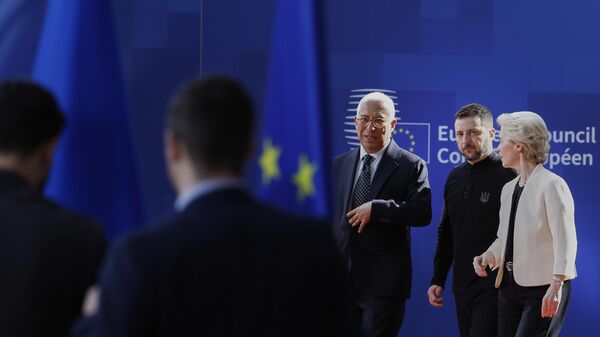 Владимир Зеленски, Урсула фон дер Лајен и Антонио Кошта - Sputnik Србија