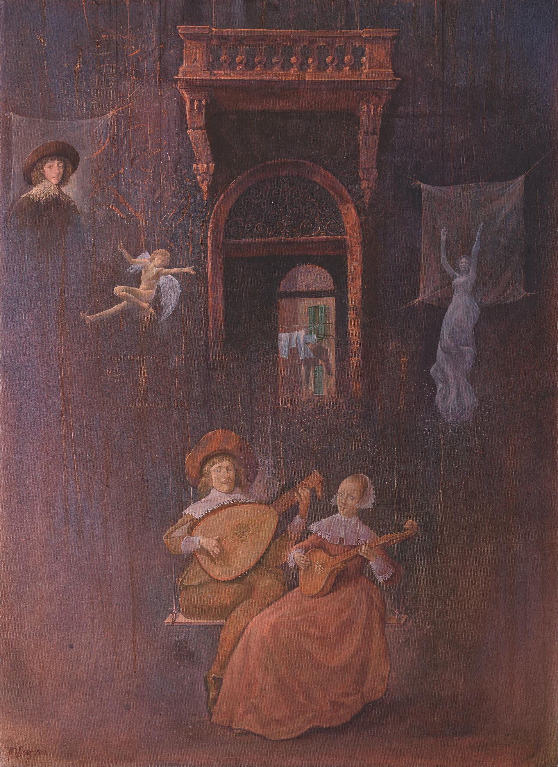 Предраг Пеђа Милошевић, На временској љуљашци, уље на платну, 2010. Предраг Пеђа Милошевић, На временској љуљашци, уље на платну, 2010. - Sputnik Србија, 1920, 12.12.2025