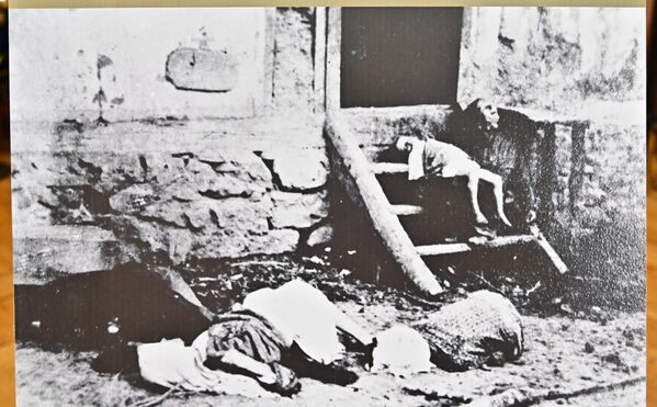 Једна од потреснијих изложених фотографија приказује убијање српских цивила на кућном прагу насталу лета 1942.  на територији Козаре  - Sputnik Србија