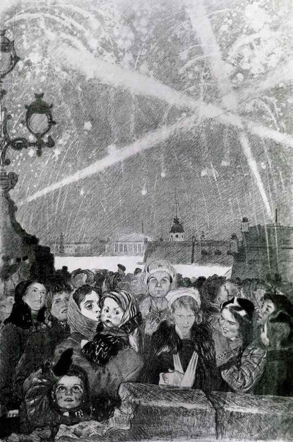 Репродукција слике „Почасна паљба 27. јануара 1944. Из серије „Блокада Лењинграда“. Уметник: Алексеј Фјодорович Пахомов. Из колекције Државне Третјаковске галерије. - Sputnik Србија