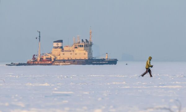 Скијаш  и ледоломац „Капитан Косолапов“. - Sputnik Србија
