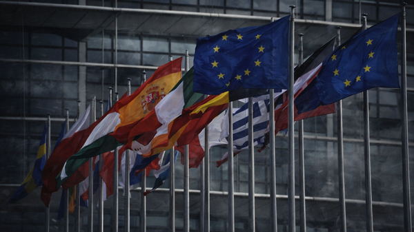 Zastave ispred zgrade Evropskog parlamenta - Sputnik Srbija