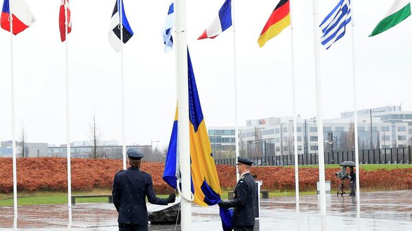 Podizanje zastave Švedske na ceremoniji pristupanja ove zemlje NATO-u - Sputnik Srbija
