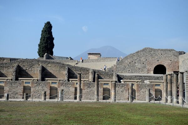 Пијаца града-музеја на отвореном, Помпеје. У даљини — вулкан Везув. - Sputnik Србија