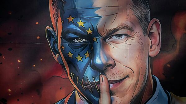 Peter Mađar na posteru tokom kampanje za izbore u Mađarskoj - Sputnik Srbija