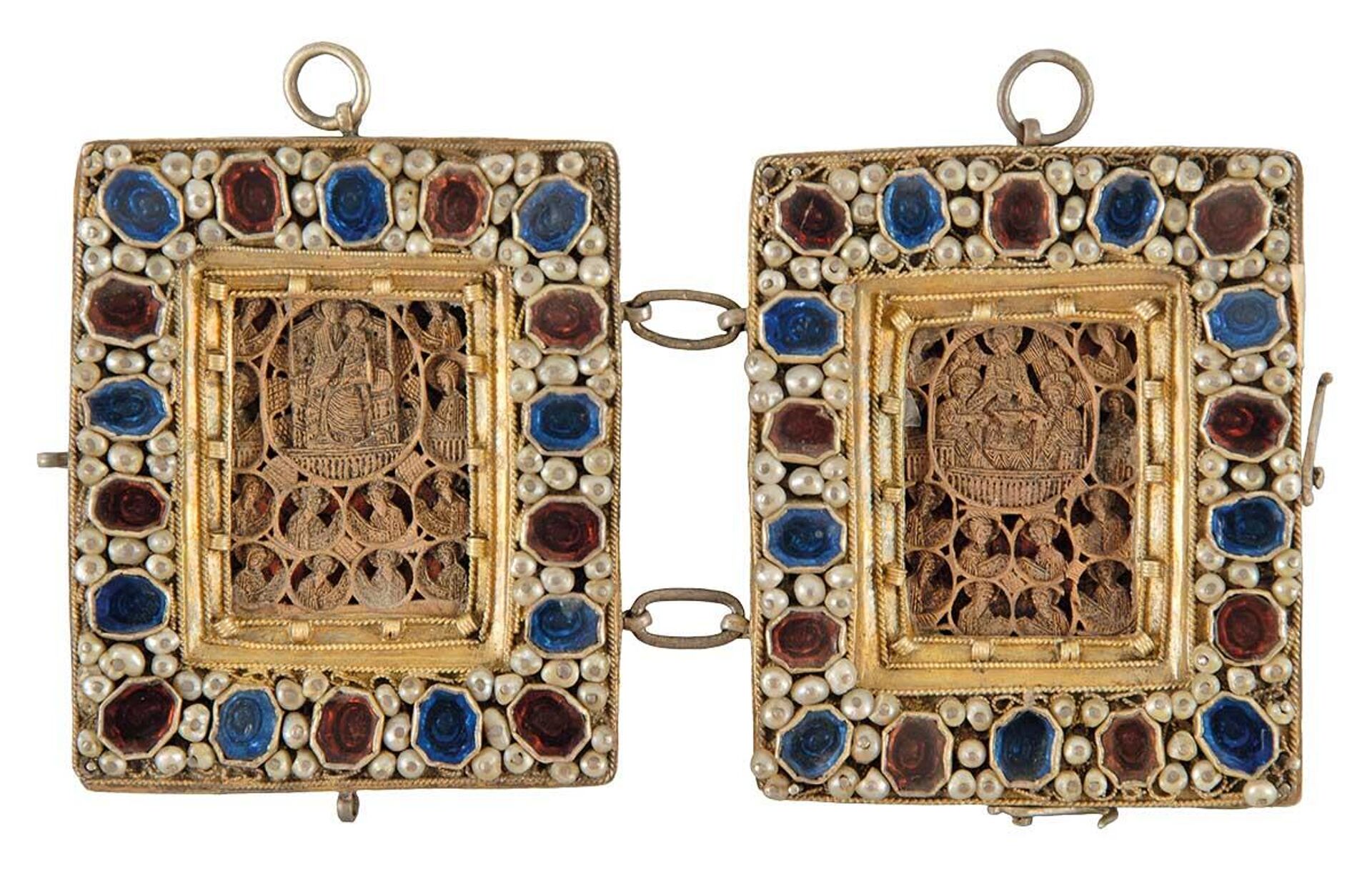 Диптих деспотице Јелене (монахиње Јефимије) украшеном бисером и драгим камењем, настао између 1368. и 1371. године. На иконици је урезана Богородица са пророцима, а са друге стране молитвени текст „Туга за младенцем Угљешом” Диптих деспотице Јелене (монахиње Јефимије) украшеном бисером и драгим камењем, настао између 1368. и 1371. године. На иконици је урезана Богородица са пророцима, а са друге стране молитвени текст „Туга за младенцем Угљешом” - Sputnik Србија, 1920, 09.04.2026