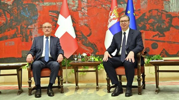 Председник Србије Александар Вучић и председник Швајцарске Конфедерације Ги Пармелан - Sputnik Србија
