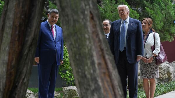 Američki predsednik Donald Tramp i predsednik Kine Si Đinping u Pekingu. - Sputnik Srbija
