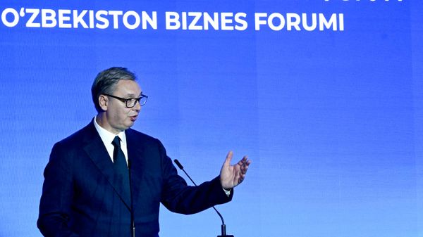 Predsednik Aleksandar Vučić na poslovnom forumu Srbija-Uzbekistan. - Sputnik Srbija