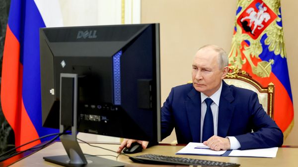 Президент РФ Владимир Путин во время дистанционного голосования на выборах депутатов Государственной Думы РФ девятого созыва - Sputnik Србија