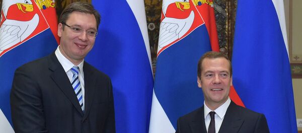 Premijeri Rusije i Srbije Dmitrij Medvedev i Aleksandar Vučić Premijeri Rusije i Srbije Dmitrij Medvedev i Aleksandar Vučić - Sputnik Srbija