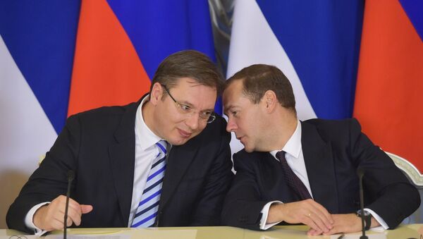 Premijer Srbije Aleksandar Vučić i premijer Rusije Dmitrij  Medvedev u Moskvi - Sputnik Srbija