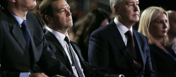 Александар Вучић, Дмитриј Медведев, Сергеј Собјањин и Зорана Михајловић на форуму Отворене иновације у Москви - Sputnik Србија