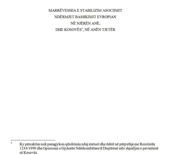 Скриншот документа Споразум о стабилизацији и придруживању који је Приштина потписала са Бриселом (на албанском језику) Скриншот документа Споразум о стабилизацији и придруживању који је Приштина потписала са Бриселом (на албанском језику) - Sputnik Србија