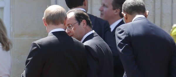 Председник Русије Владимир Путин, председник САД Барак Обама и председник француске Франсоа Оланд Председник Русије Владимир Путин, председник САД Барак Обама и председник француске Франсоа Оланд - Sputnik Србија