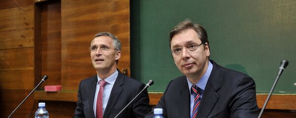 Јенс Столтенберг и Александар Вучић на Факултету политичких наука у Београду Јенс Столтенберг и Александар Вучић на Факултету политичких наука у Београду - Sputnik Србија