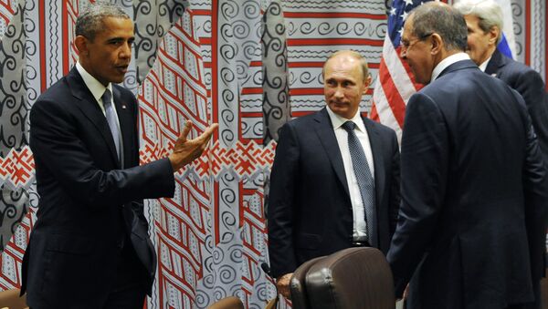 Predsednik SAD Barak Obama, predsednik Rusije Vladimir Putin, ministar spoljnih poslova Rusije Sergej Lavrov i drž.sek. SAD Džon Keri - Sputnik Srbija