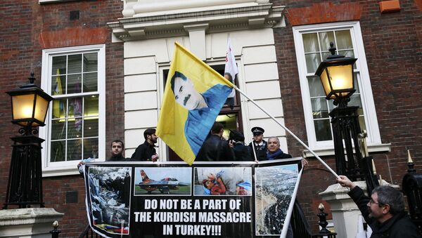 Курди протествују у Лондону испред зграде странке премијера Камеруна - Sputnik Србија