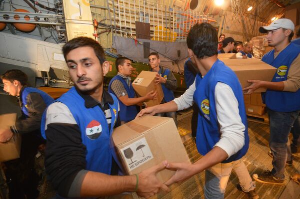 Авион којим је допремљена хуманитарна помоћ за Сирију из Русије - Sputnik Србија