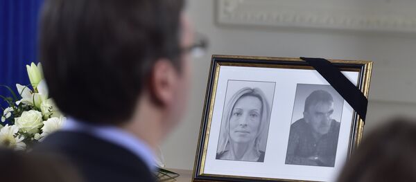 Александар Вучић на комеморацији трагично настрадалим службеницима Амбасаде Србије у Либији Слађани Станковић и Јовици Степићу у Министарству спољних послова - Sputnik Србија