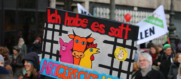 Transparent „Siti smo vas“ na demostracijama protiv TTIP u Nemačkoj Transparent „Siti smo vas“ na demostracijama protiv TTIP u Nemačkoj - Sputnik Srbija