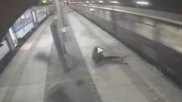 Two guys got airborned after train high speed nudge - Sputnik Srbija