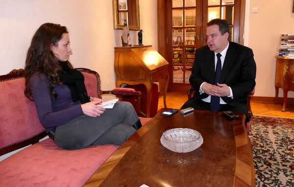 Novinarka Sputnjika Olivera Ikodinović u razgovoru sa Ivicom Dačićem u Moskvi. - Sputnik Srbija