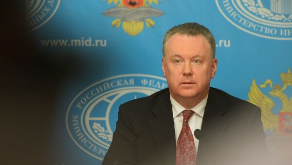 Zvanični predstavnik Ministarstva inostranih poslova Ruske Federacije Aleksandar Lukaševič na brifingu u Moskvi - Sputnik Srbija
