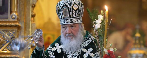 Patrijarh moskovski i cele Rusije Kiril tokom službe uoči Cvetne nedelje u Hramu Hrista Spasitelja u Moskvi - Sputnik Srbija