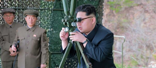 Севернокорејски лидер Ким Џонг Ун током лансирања стратешког подморничког балистичког пројектила - Sputnik Србија