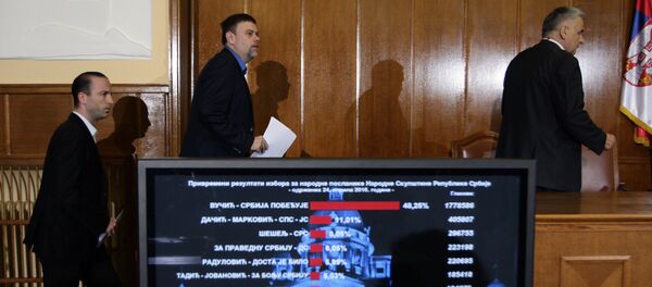 Према најновијим прелиминарним резултатима Републичке изборне комисије на 97,46 одсто обрађених бирачких места Према најновијим прелиминарним резултатима Републичке изборне комисије на 97,46 одсто обрађених бирачких места - Sputnik Србија