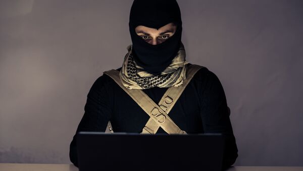 Terorista radi na laptopu - Sputnik Srbija