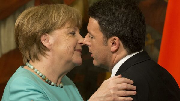 Kancelarka Nemačke Angela Merkel i premijer Italije Mateo Renci u Rimu, 05. 05. 2016. godine - Sputnik Srbija
