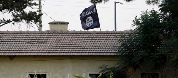 Zastava DAEŠ-a vijori se iznad carinskog punkta na sirijskom prelazu Džarablus u provinciji Gazijantep - Sputnik Srbija