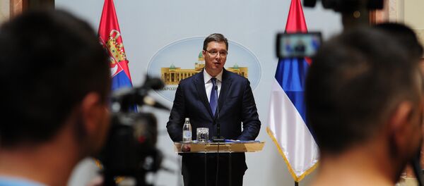 Александар Вучић на конференцији за новинаре у Скупштини Србије. Александар Вучић на конференцији за новинаре у Скупштини Србије. - Sputnik Србија