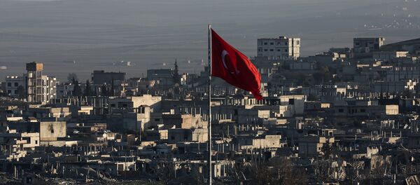Pogled na razrušeni sirijski grad Ain el Arab, takođe poznat kao Kobani, viđen iz pograničnog grada Suruk u Turskoj. Pogled na razrušeni sirijski grad Ain el Arab, takođe poznat kao Kobani, viđen iz pograničnog grada Suruk u Turskoj. - Sputnik Srbija