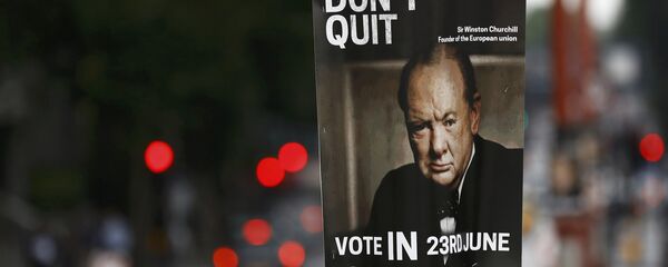 Винстон Черчил на плакату који позива Британце да гласају за останак у ЕУ. Винстон Черчил на плакату који позива Британце да гласају за останак у ЕУ. - Sputnik Србија