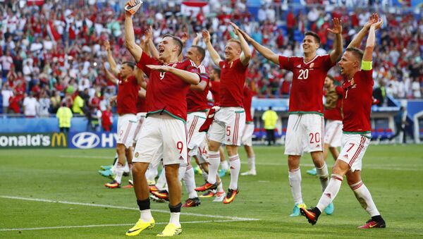Slavlje reprezentativaca Mađarske posle utakmice sa Portugalom. - Sputnik Srbija