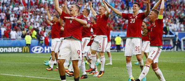 Славље репрезентативаца Мађарске после утакмице са Португалом. - Sputnik Србија