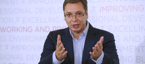 Aleksandar Vučić na poslovnom ručku koji je organizovala Američka privredna komora u Srbiji. Aleksandar Vučić na poslovnom ručku koji je organizovala Američka privredna komora u Srbiji. - Sputnik Srbija